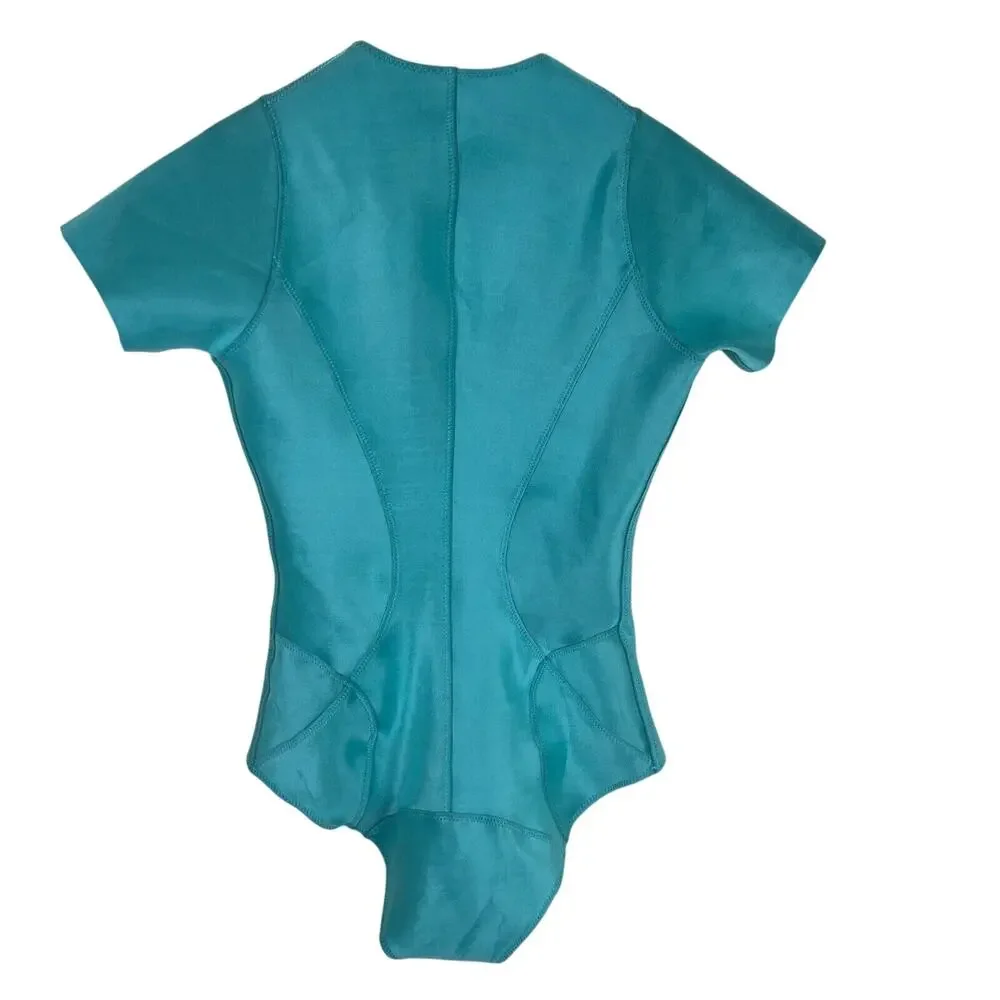 Lisa Marie Fernandez Farrah Swimsuit Size‎ 3 US 6-8 Teal Bonded Zip Up One Piece
